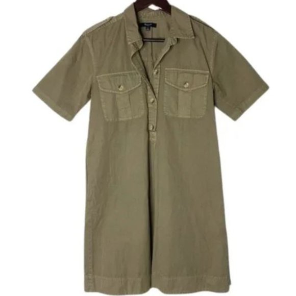 Madewell Dresses & Skirts - Madewell Size Small Military Safari Green Pocket Button Front Shirt Dress